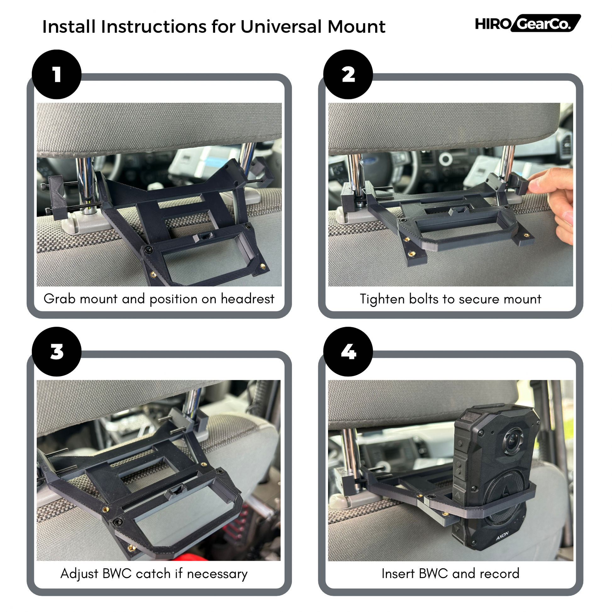 Install instructions for Body Camera Vehicle Mount